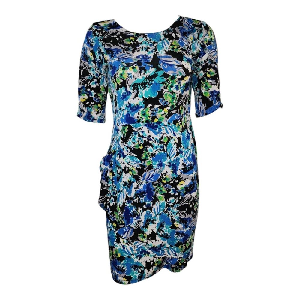 Taylor & Company Dress Womens Size M Medium Blue Green‎ Floral Faux Wrap Stretch